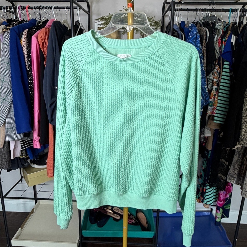 Thread & Supply Mint Green Textured Knit Pullover Sweatshirt Women XL